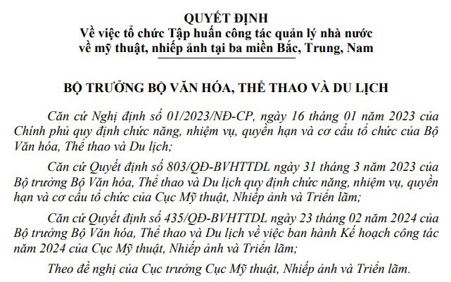 Tổ chức tập huấn công tác quản lý nhà nước về mỹ thuật, nhiếp ảnh