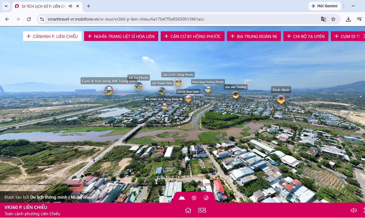 Các di tích, điểm du lịch hiển thị trên VR360 tại địa chỉ https://smarttravel-vr.mobifone.vn/vr-tour/vr360-p-lien-chieu. Ảnh: Nguyễn Tú.