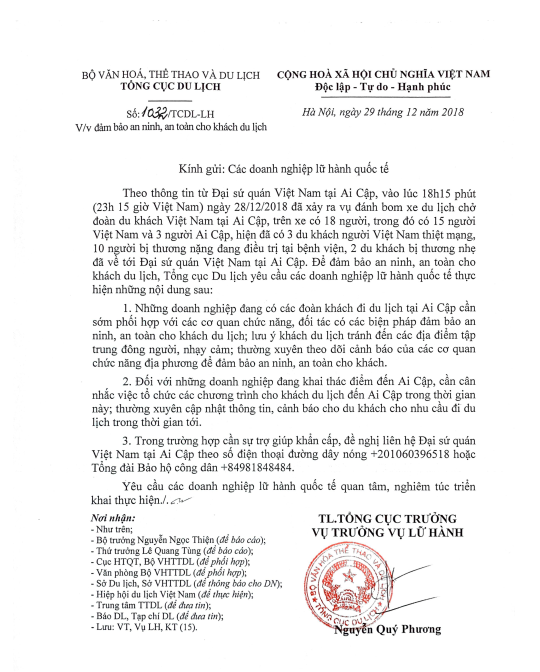 Tổng Cục Du lịch đề nghị cân nhắc việc tổ chức chương trình du lịch đến Ai Cập - Ảnh 1.