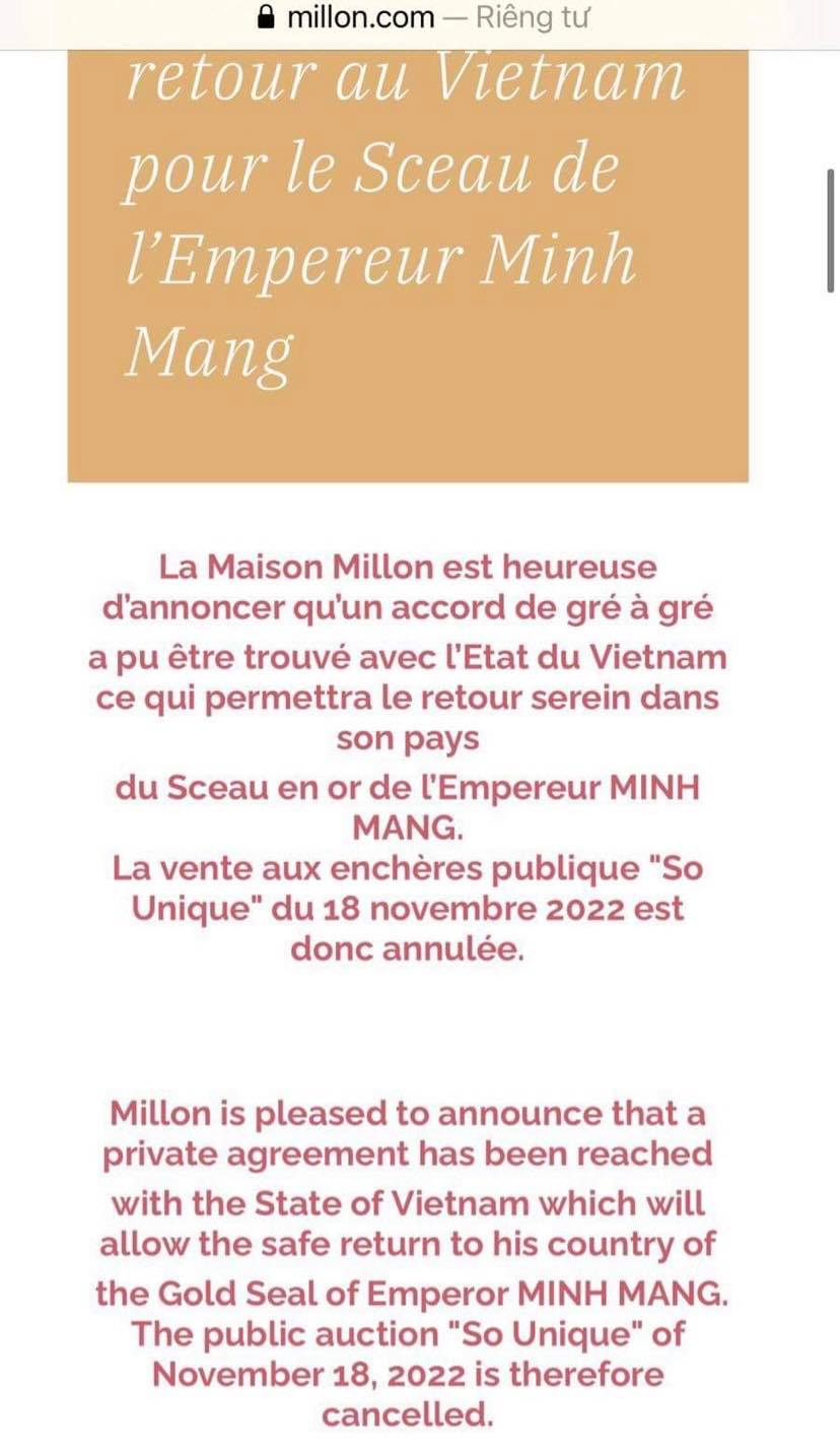 Hãng Millon hủy đấu giá ấn vàng "Hoàng đế chi bảo" - Ảnh 3.