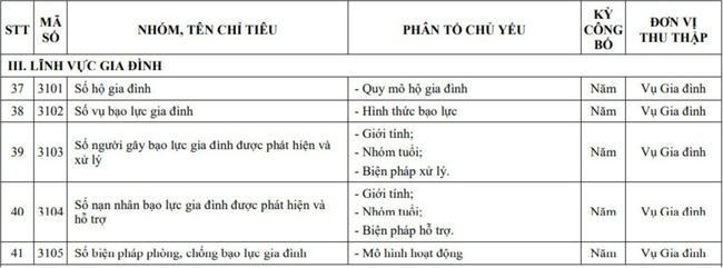 Biểu mẫu chỉ tiêu thống kê ngành VHTTDL: Lĩnh vực Gia đình - Ảnh 1.