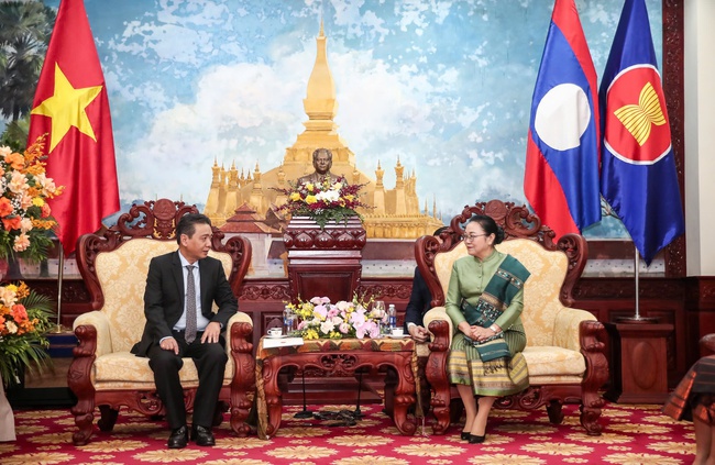 Thứ trưởng Hoàng Đạo Cương thăm và chúc Tết Bunpimay Đại sứ quán Lào tại Hà Nội - Ảnh 1.