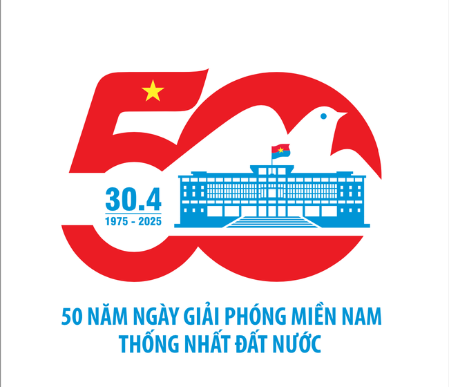 Biểu trưng (logo) tuyên truyền Kỷ niệm 50 năm Ngày Giải phóng miền Nam thống nhất đất nước - Ảnh 1.