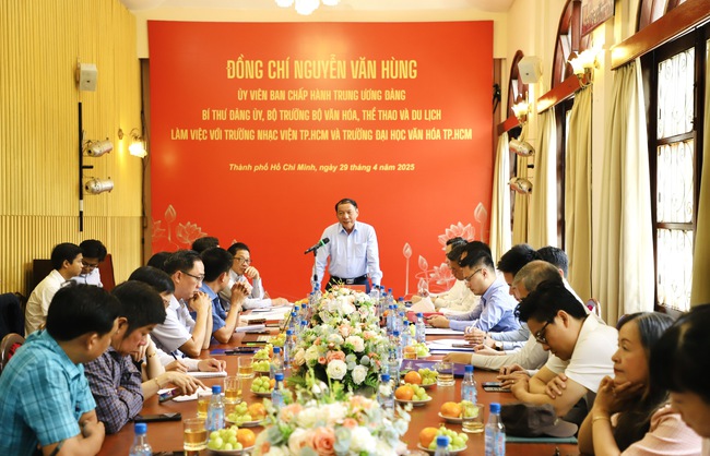 Bộ trưởng Nguyễn Văn Hùng làm việc với Nhạc Viện TP.HCM và Trường Đại học Văn Hóa TP.HCM - Ảnh 1.