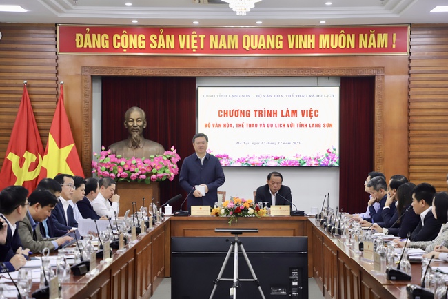 Bộ trưởng Nguyễn Văn Hùng làm việc với lãnh đạo tỉnh Lạng Sơn về kết quả thực hiện công tác văn hóa, thể thao và du lịch năm 2025  - Ảnh 6.